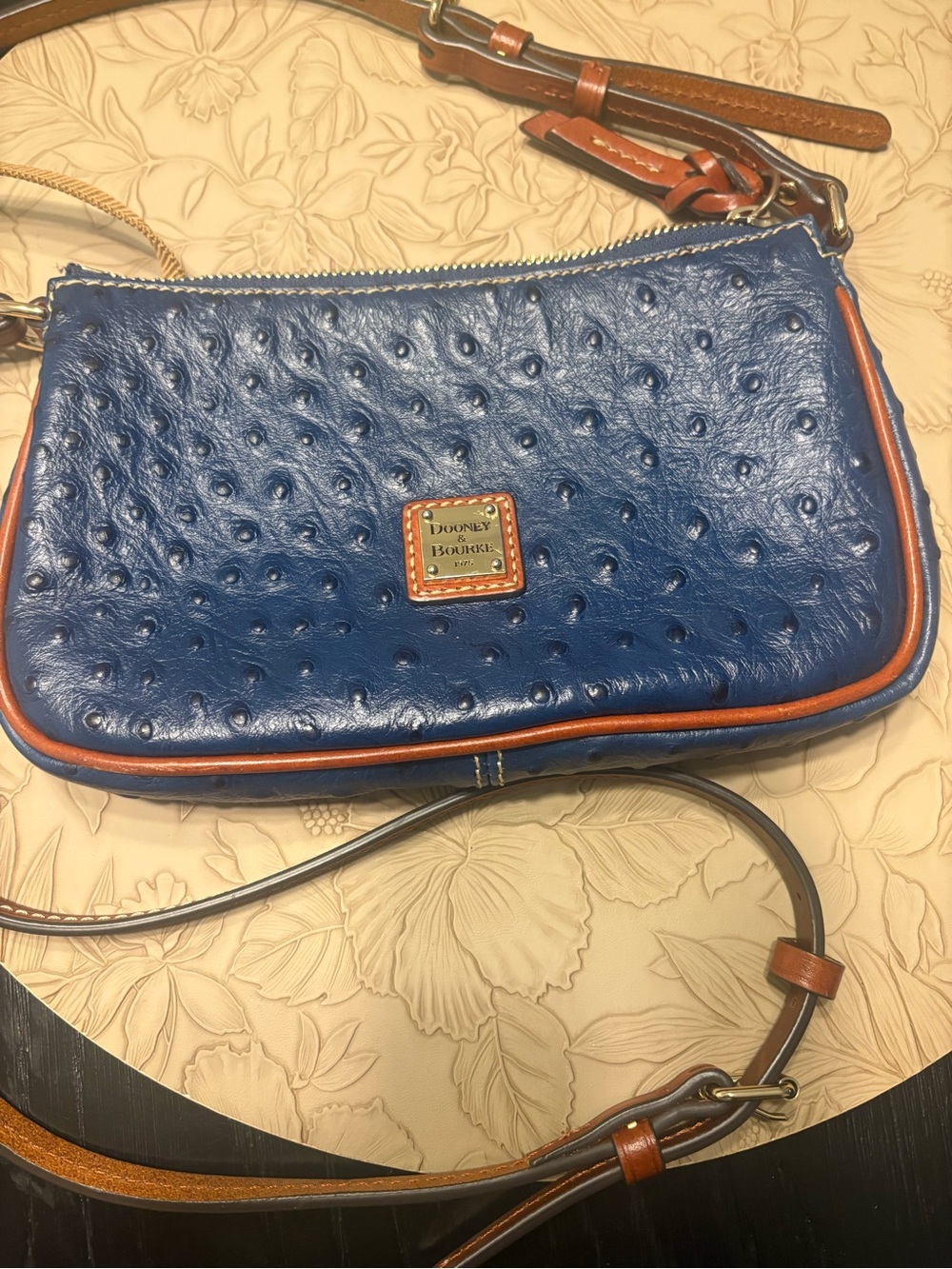 Dooney & Bourke Navy Blue Crossbody with Brown Trim